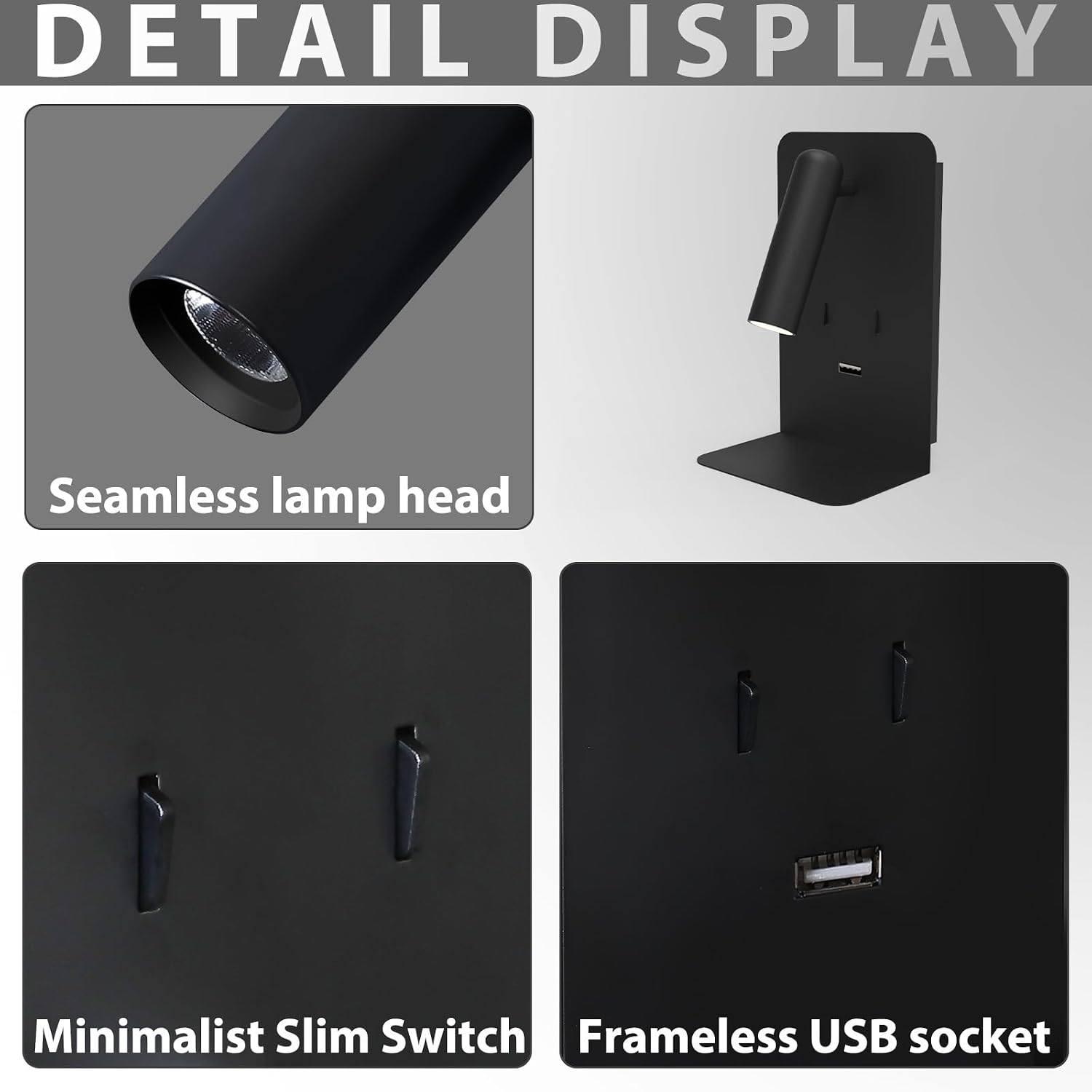 ZEROUNO Plug in Wall Sconce with Switch LED Bedside Lamp Bedroom Wall Mounted Reading Light with USB Port Wall Lighting