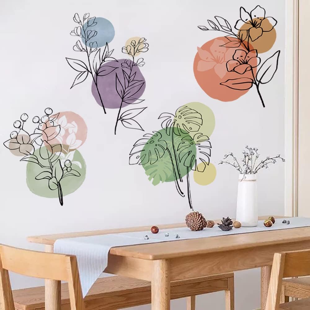 Boho Modern Abstract Wall Art Decals Simple Plant Flower Color Wall Stickers Living Room Nursery