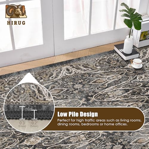 Washable Area Rug 8' x 10' Vintage Traditional Persian Mat - Foldable Distressed Non-Slip Machine Washable Carpet for