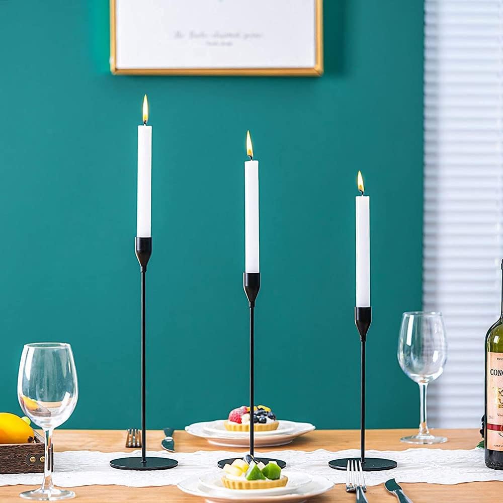 Matte Black Taper Candle Holder Set of 6, Tall Candlestick Holders | Metal Vintage Candle Stickers Long Holder Set