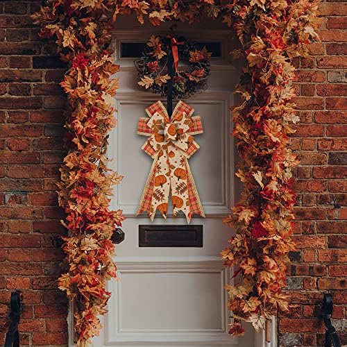 Large Fall Wreath Bows - Thanksgiving Plaid Burlap Bows for Wreaths, Tree Toppers & Home Decor