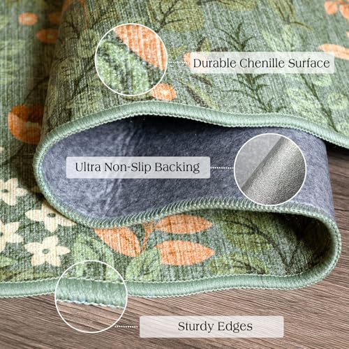 Front Door Mat Indoor Outside Entrance, 2x3 Sage Green Floral Rug