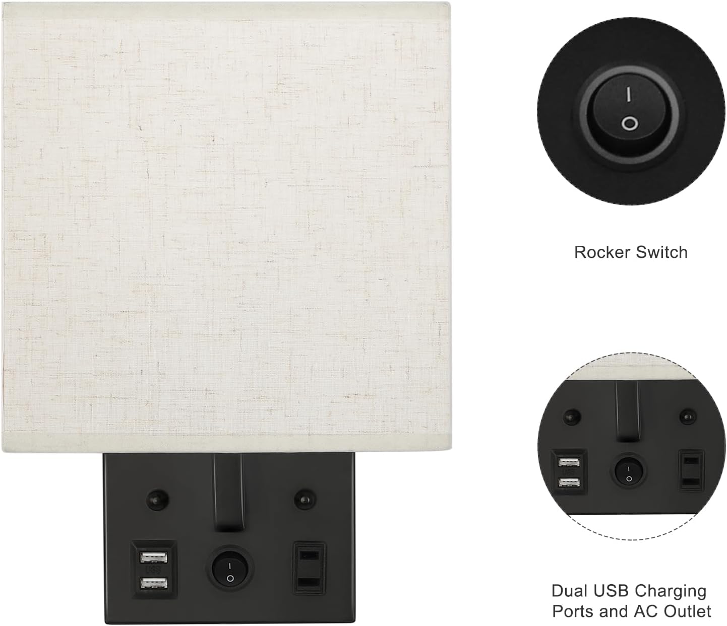 YBING Bedside Wall Lamp Set of 2, Modern Wall Sconces with Plug in Cord Nightstand Wall Lamps with Dual USB and AC