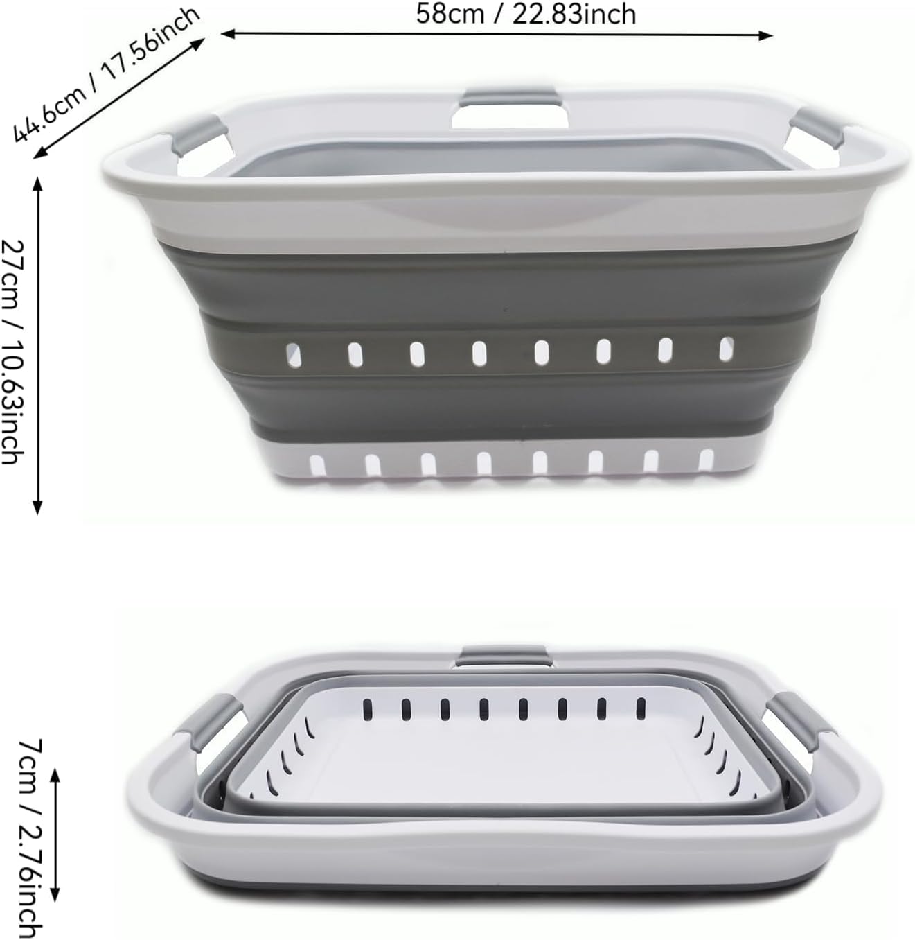 42L Collapsible Plastic Laundry Basket / White/grey