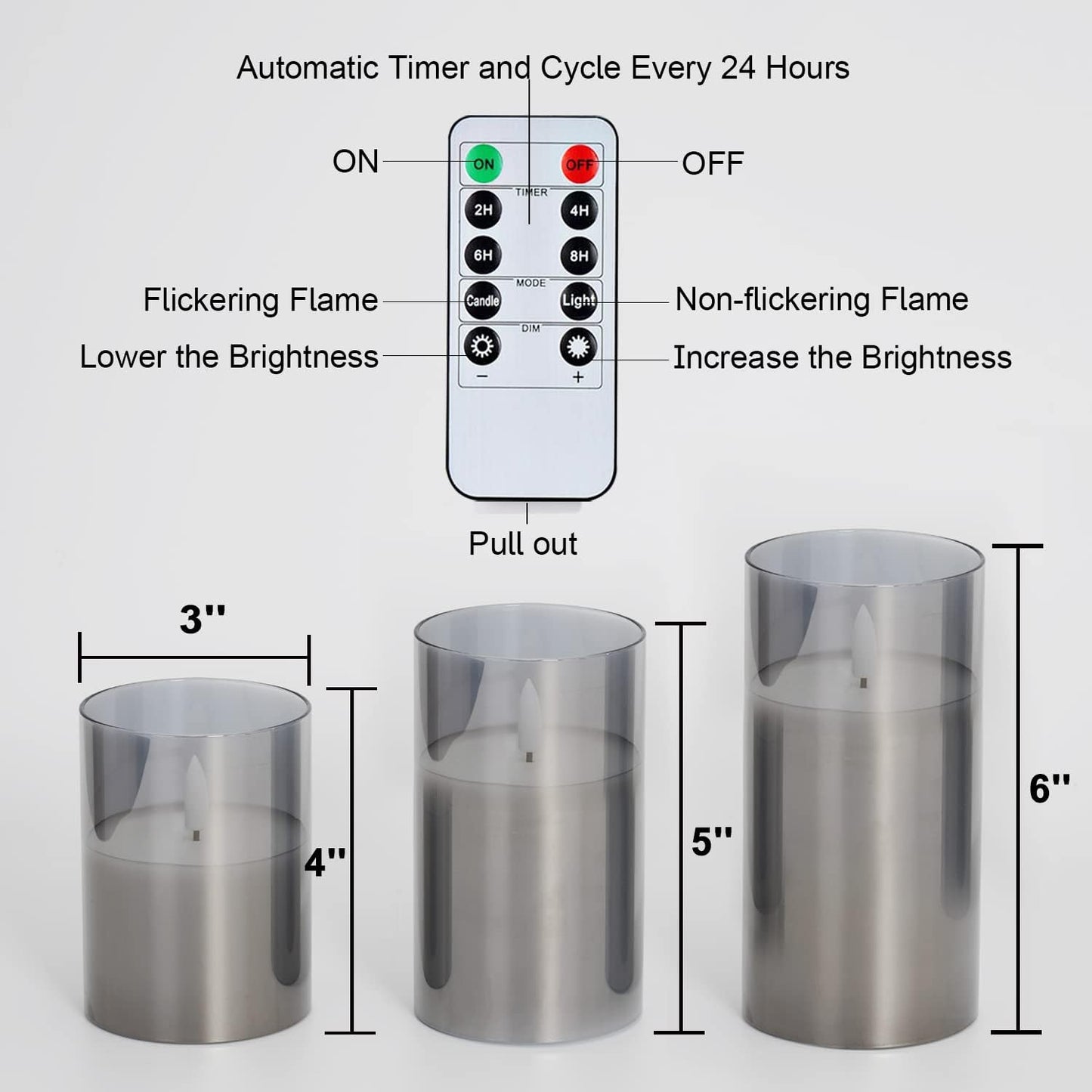 Amagic Gray Glass Flameless LED Candles Battery Operated with Remote Timer | Real Wax Pillar Electric Candle