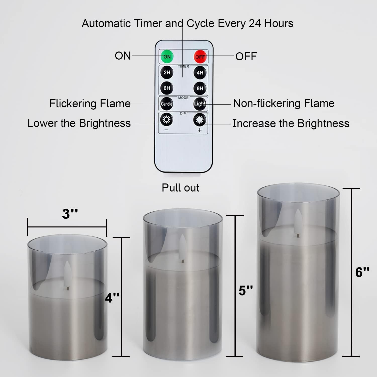 Amagic Gray Glass Flameless LED Candles Battery Operated with Remote Timer | Real Wax Pillar Electric Candle