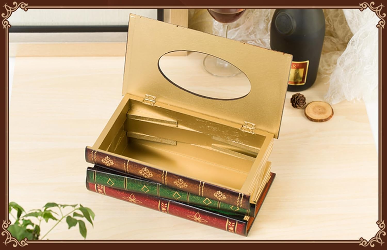 Elegant Wooden Antique Book Tissue Holder Dispenser/Novelty Napkin Holder / 10.75 x 6.5 x 4
