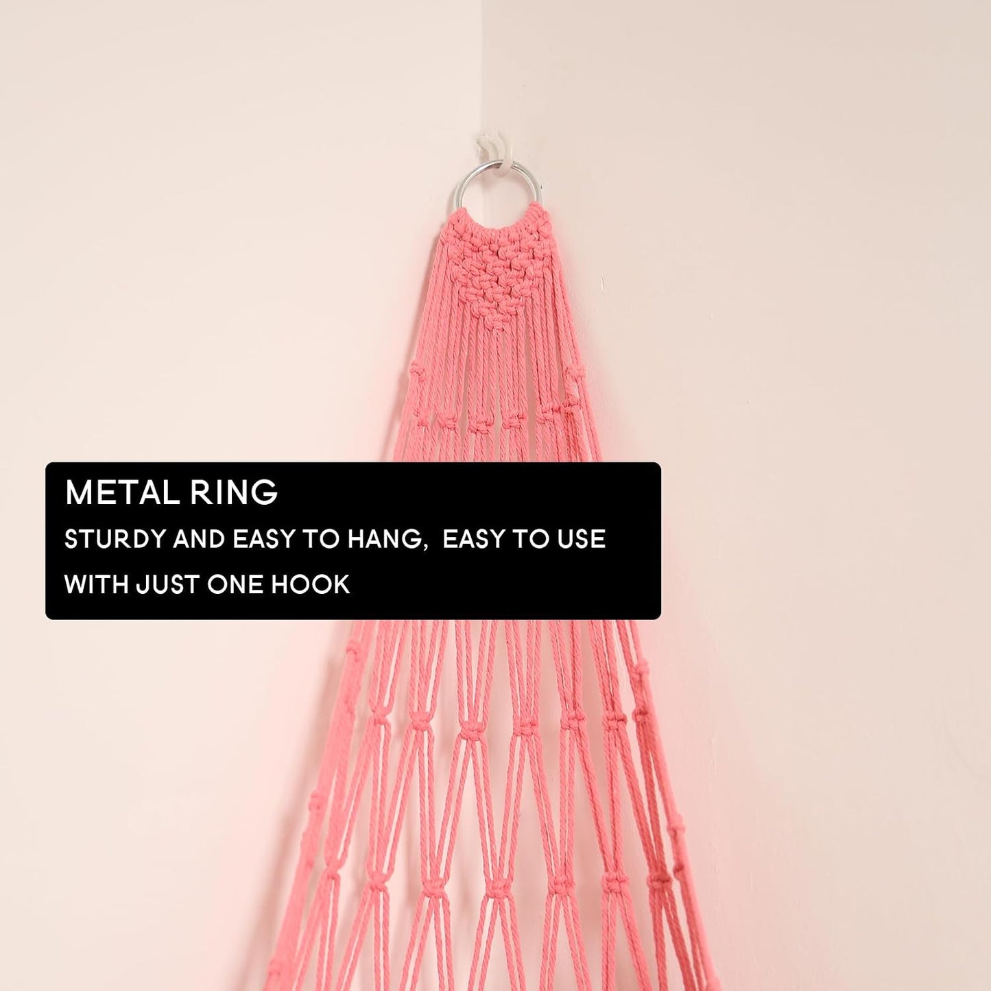 Stuffed Animal Net or Hammock Corner Hanging Net for Stuffy Animal Storage Macrame Toy / Pink / L