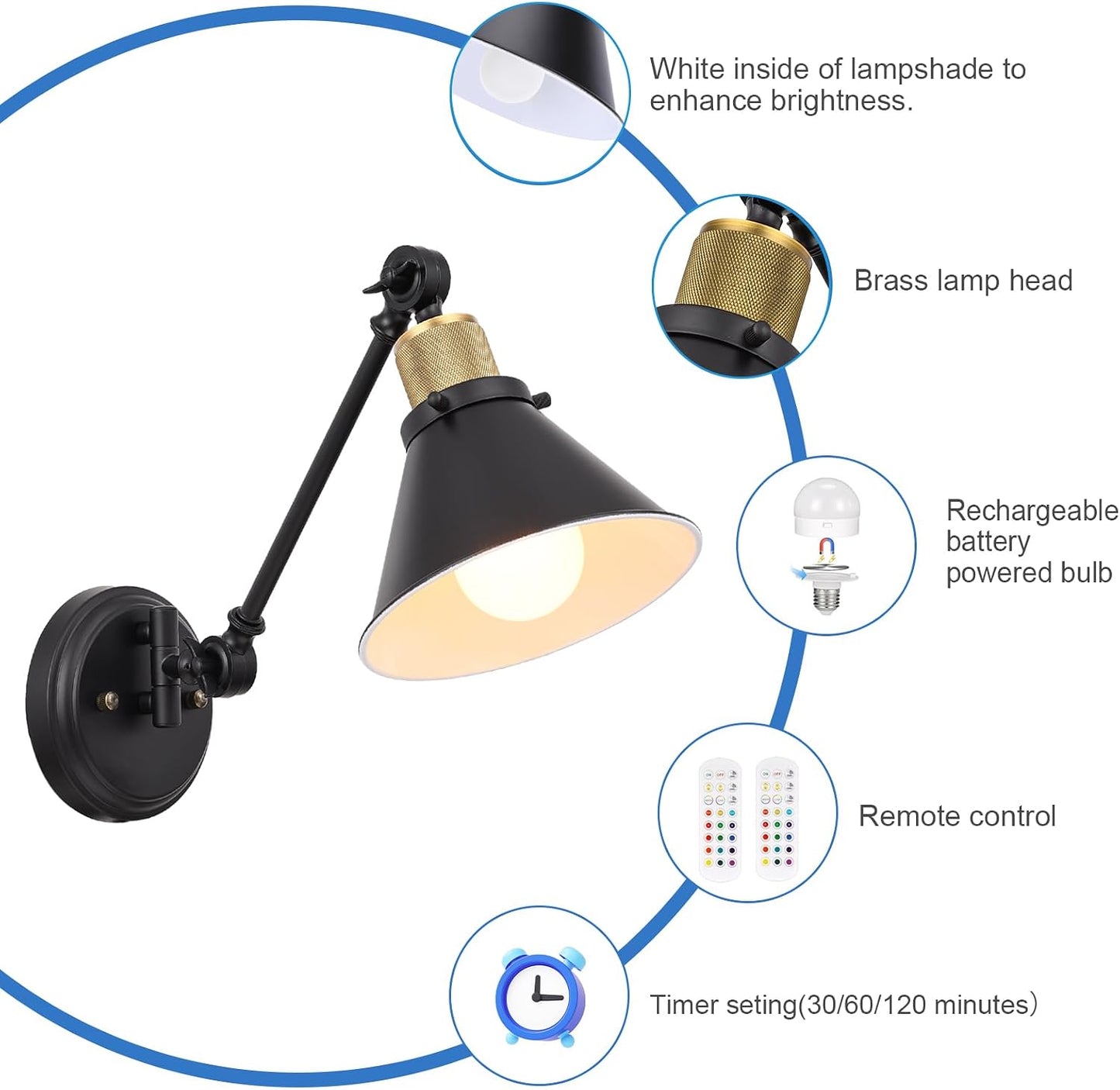TRLIFE Rechargeable Battery Operated Wall Sconce, Dimmable and Adjustable Color Temperature Wireless Wall Sconces Set