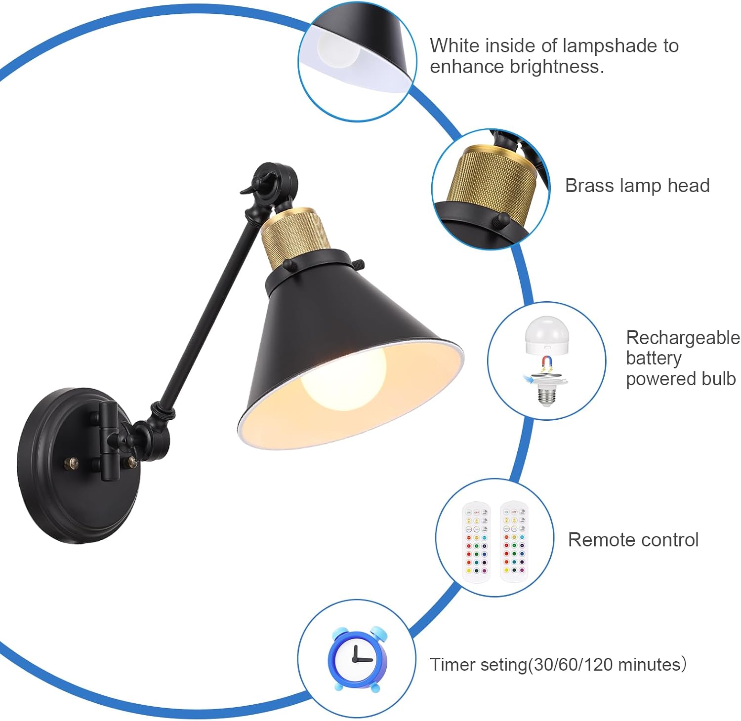 TRLIFE Rechargeable Battery Operated Wall Sconce, Dimmable and Adjustable Color Temperature Wireless Wall Sconces Set