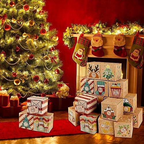 ONESING 24 Pcs DIY Christmas Advent Calendar Boxes for 2026, 24 Days Countdown Calendar Gift for Adults and Kids Christmas Cardboard Number Boxes Make & Fill Your Own Advent Calendar Boxes Lovely Xmas Kraft Papper
