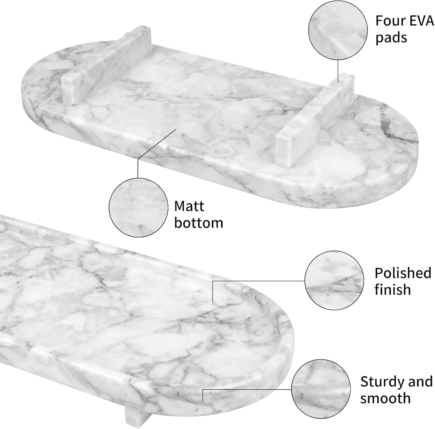 Marble Oval Bathroom Vanity Tray / White Grey with Leg