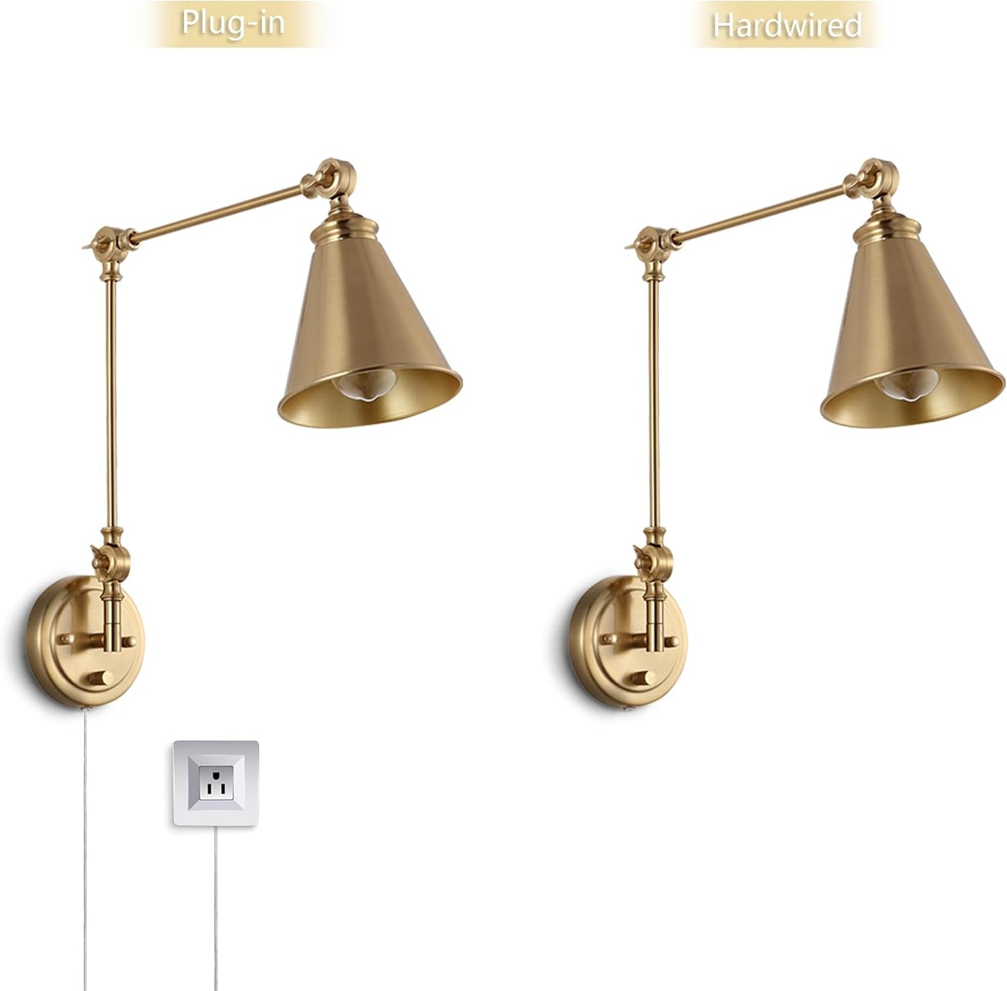 WINGBO Farmhouse Swing Arm Wall Sconce Set of 2, Industrial Adjustable Wall Lamp Light Fixture for Living Room Bedroom
