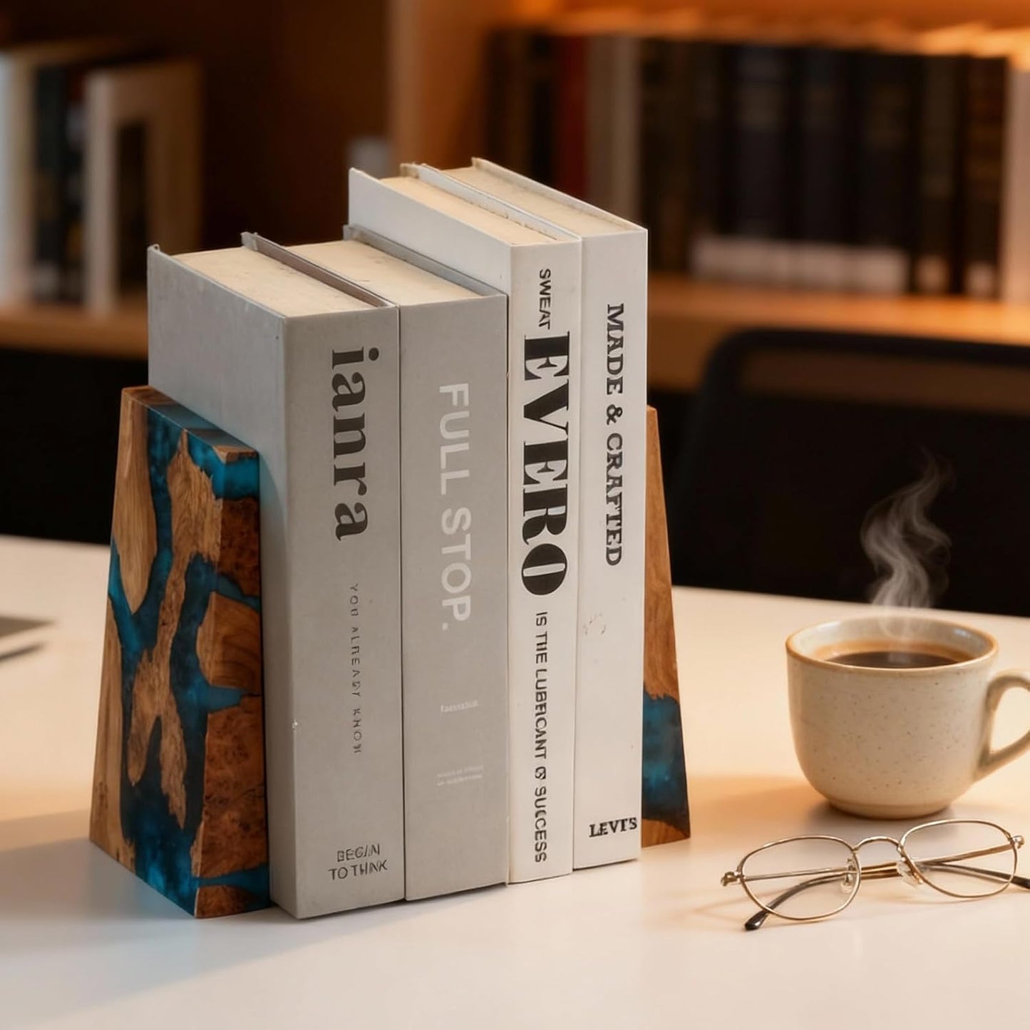 Wood Bookends / Decorative Book / Blue