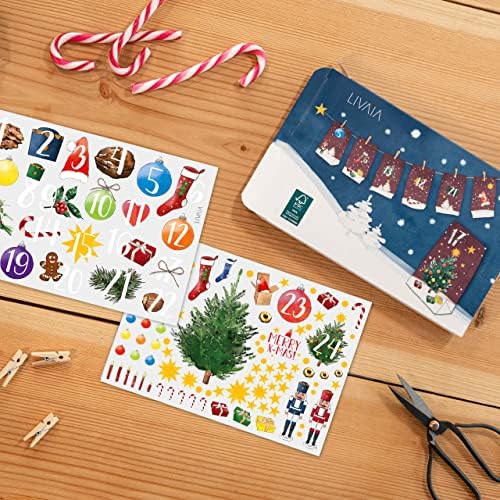 DIY Advent Calendar: Beautiful Craft Advent Calendar 2022 with 24 Paper Treat Bags and Sticker Paper with Numbers – Empty Adult Advent Calendar to Fill Yourself – Christmas Advent Calendar LIVAIA
