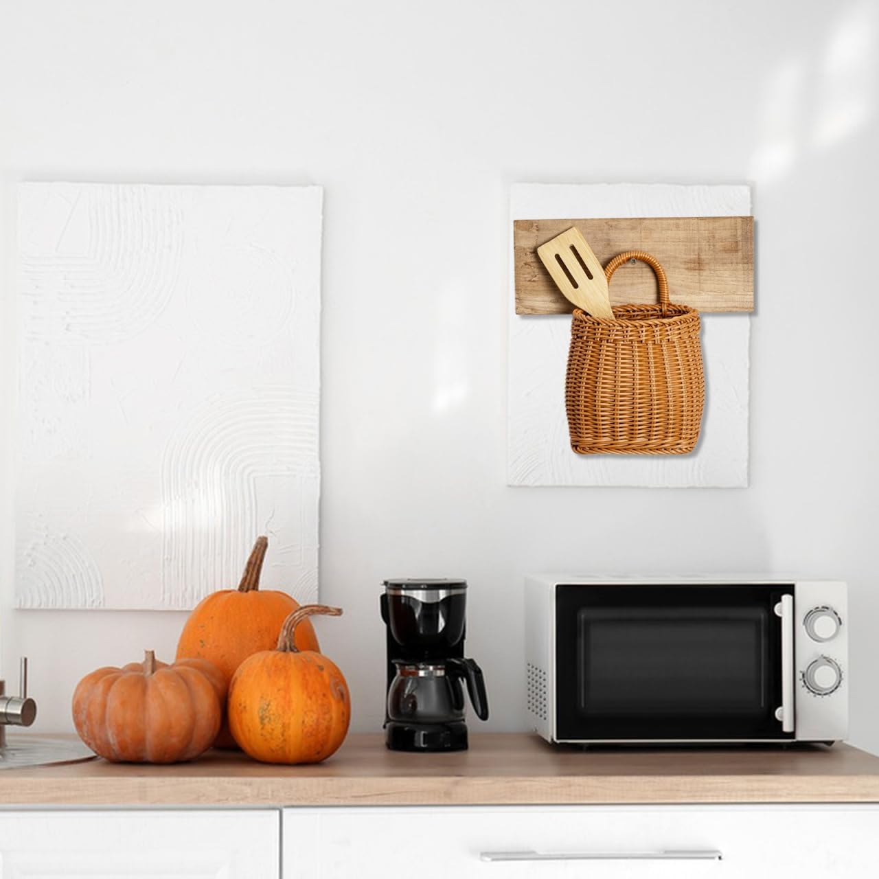 Imitation Rattan Woven Basket Wall Hanging Storage Organizer