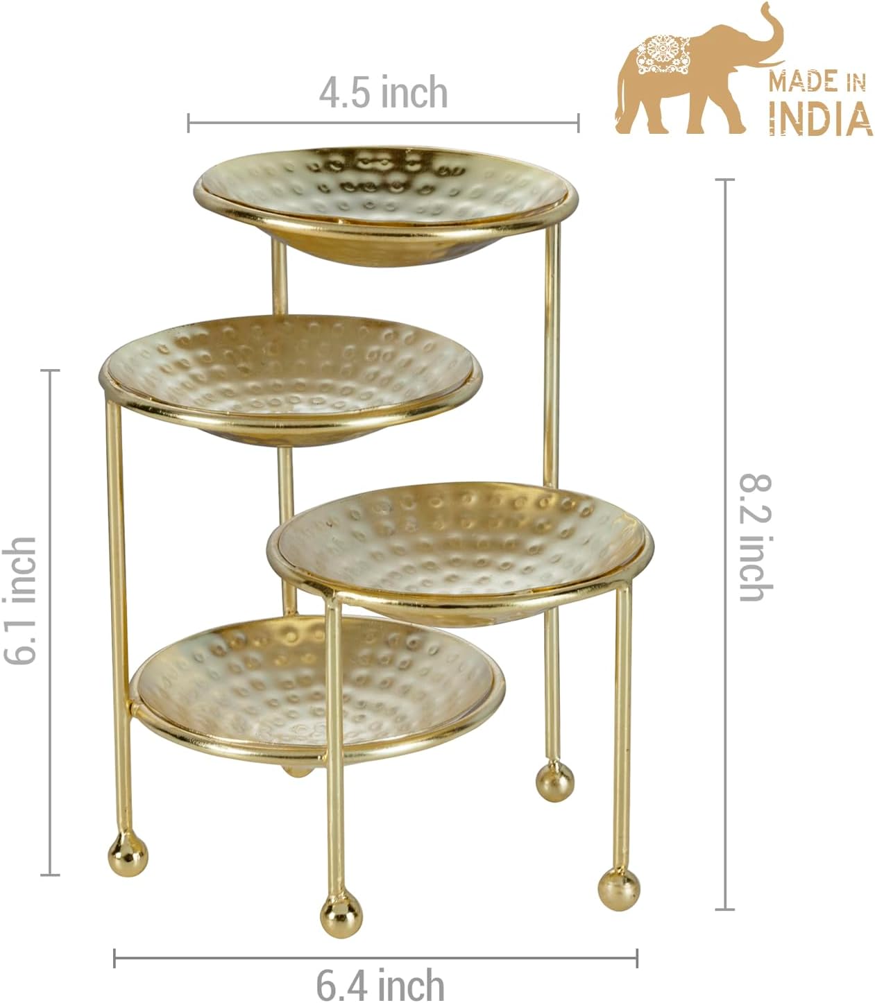 Hammered Brass Plated Metal Ring Tray / Brass, 4 Tier
