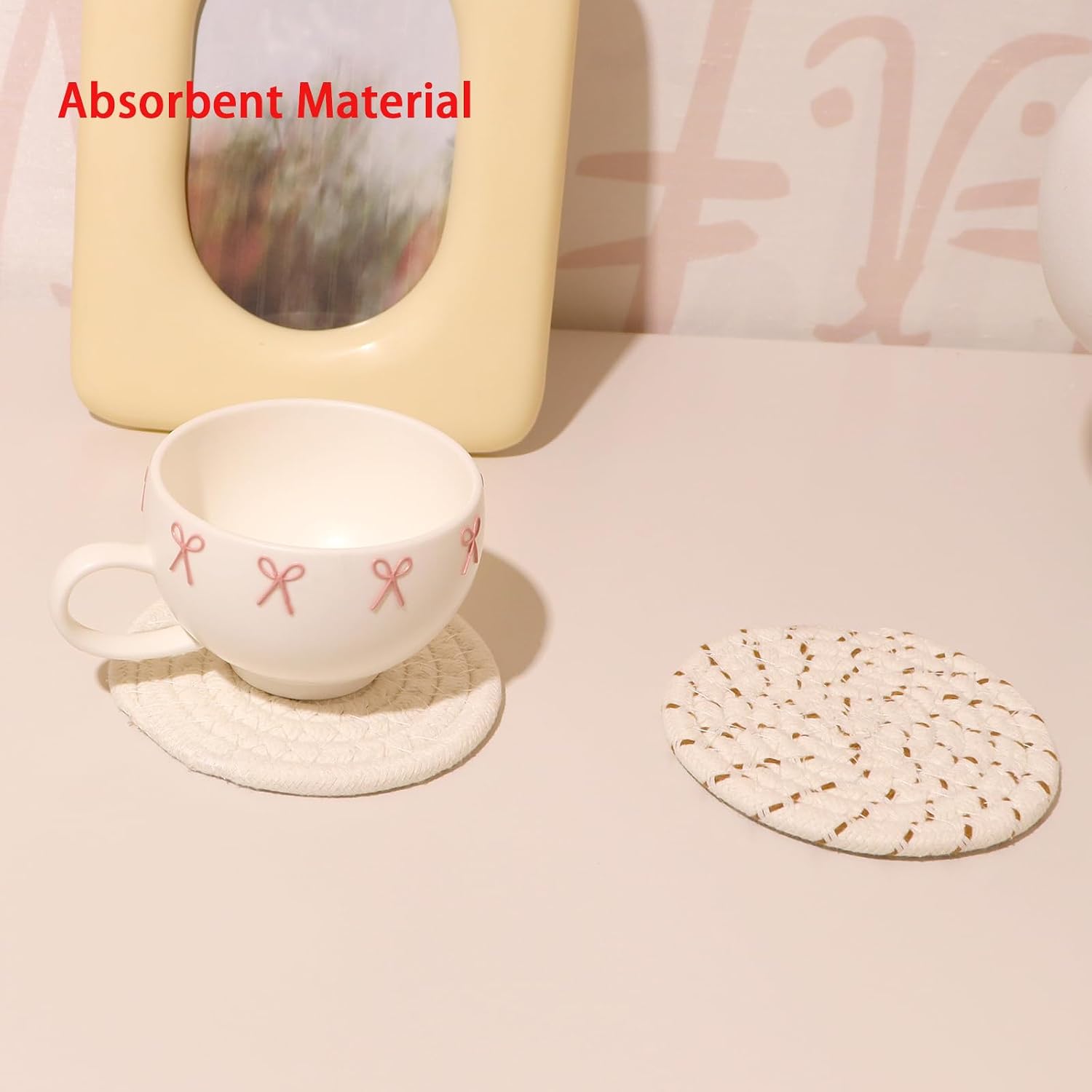 Holder / Cotton Woven Absorbent Coasters for Drinks Beer Coffee / Set of 12