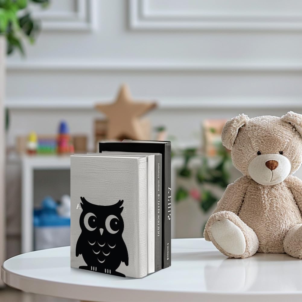 Metal Bookends / Modern Decorative Heavy Duty Study Book Support Stoppers / Owl