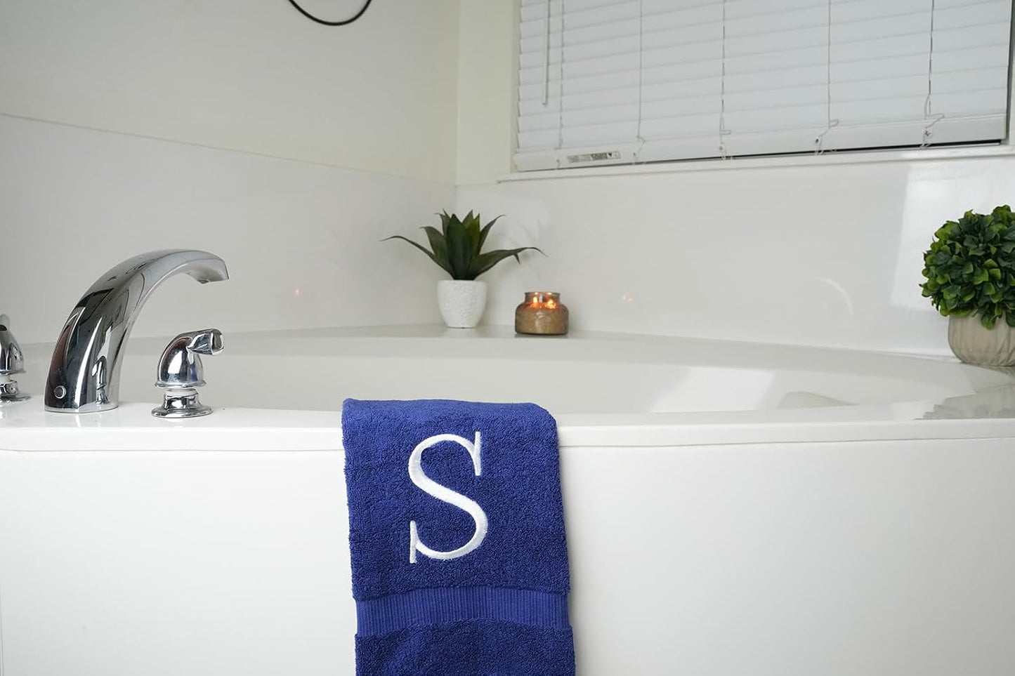 Navy with White Monogrammed Hand Towels for Bathroom - Set of 2 Letter S | Luxury Hotel Quality Initial Towels For