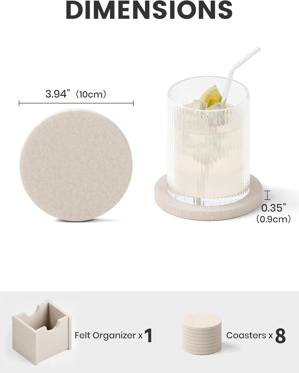 Holder / Felt Coasters for Drinks / Oatmeal / Round - 8 Count / Set of 8
