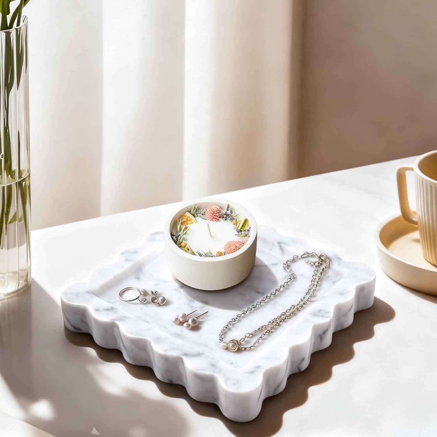 Scalloped Tray / Stone Tray / Square / Natural