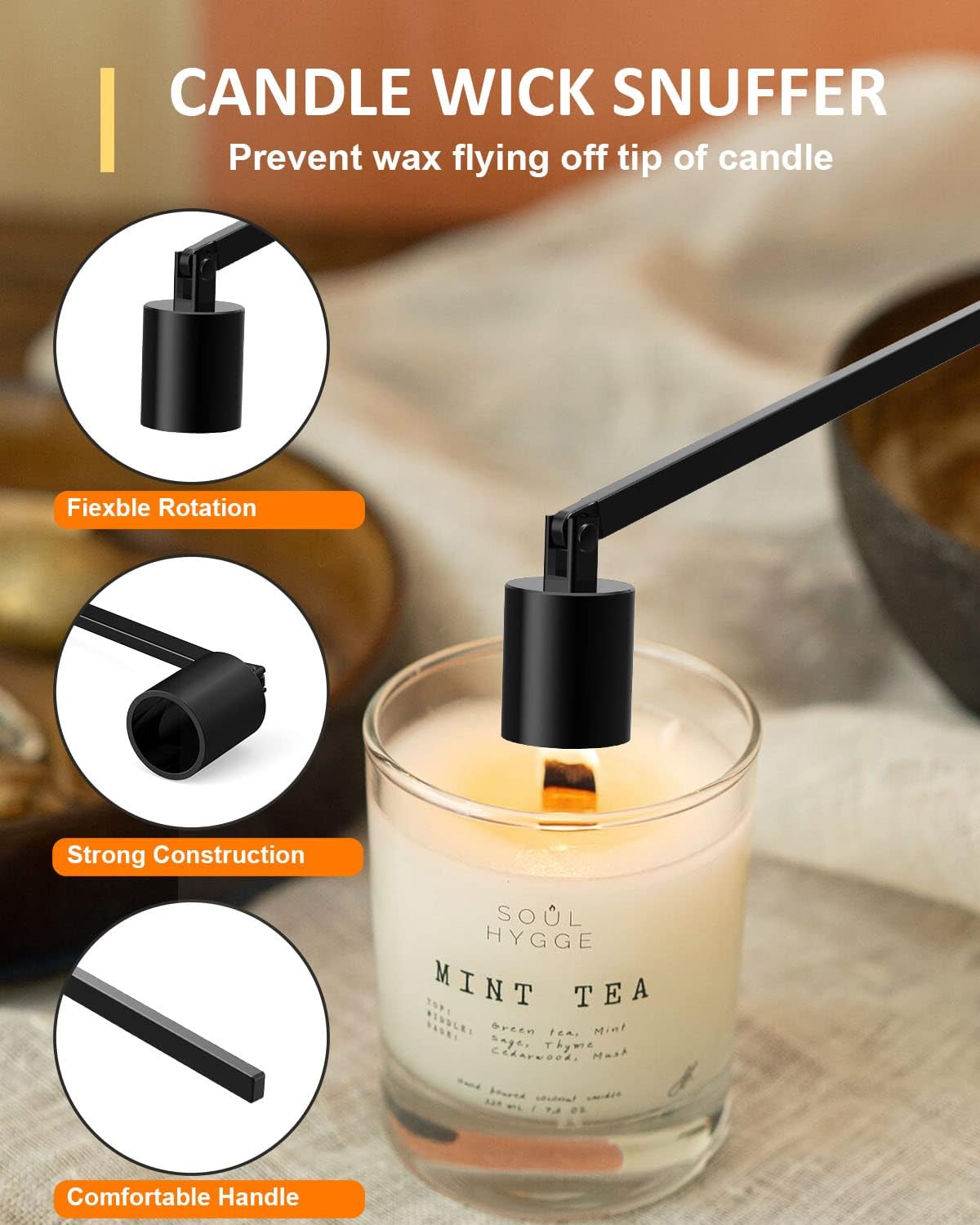 4 in1 Candle Accessory Set - Wick Trimmer, Candle Snuffer, Wick Dipper, Candle Lighters-Stainless Steel Care Kit for