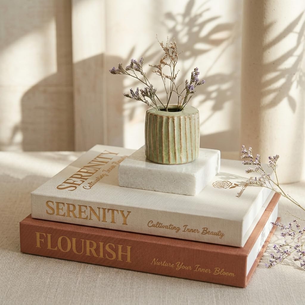 Faux Linen Book Boxes / Terracotta & Oatmeal / Set of 2