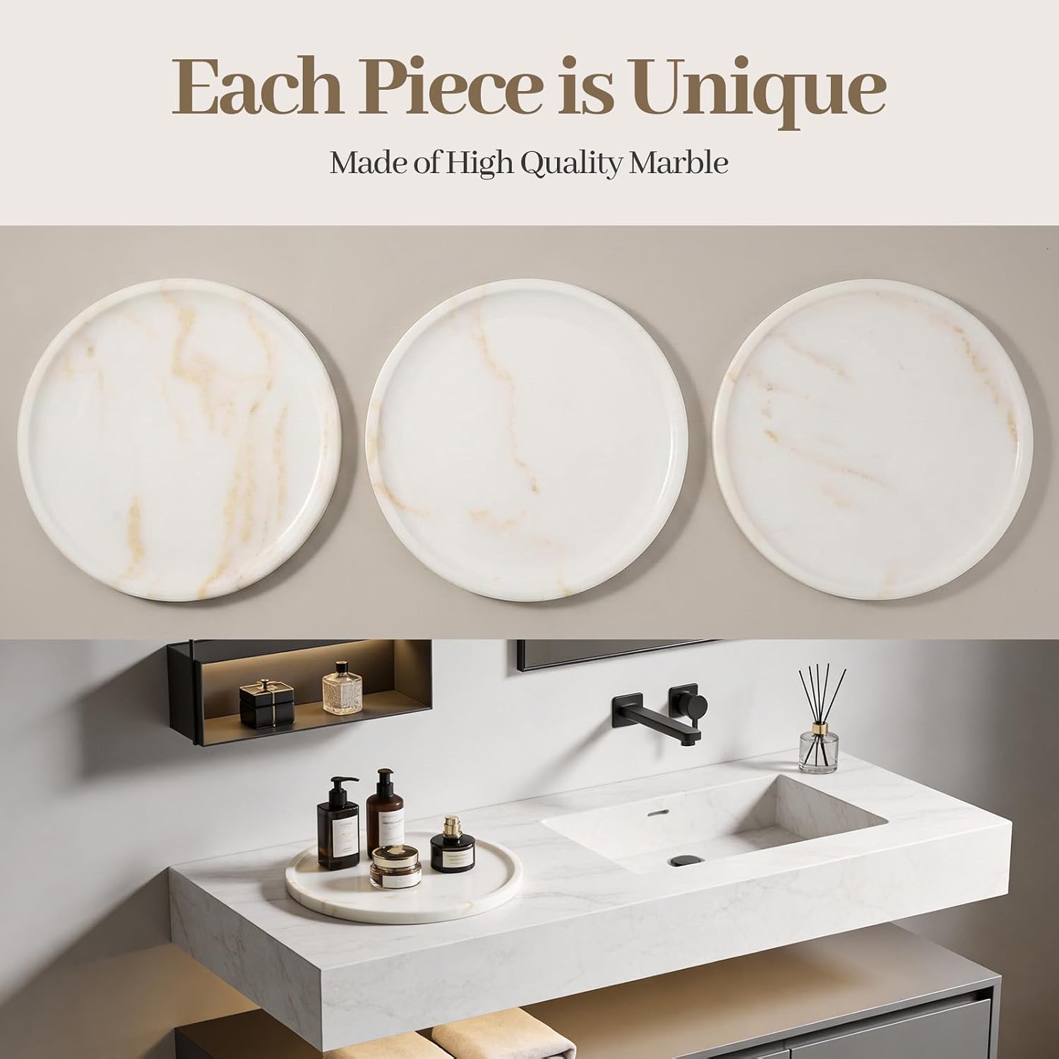 Round Vanity Tray / Golden White / 11.8 Inch