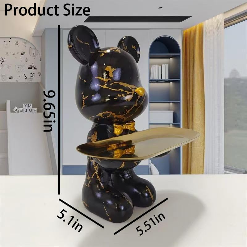 Bear Statue Resin Tray Sculpture / Black Gold
