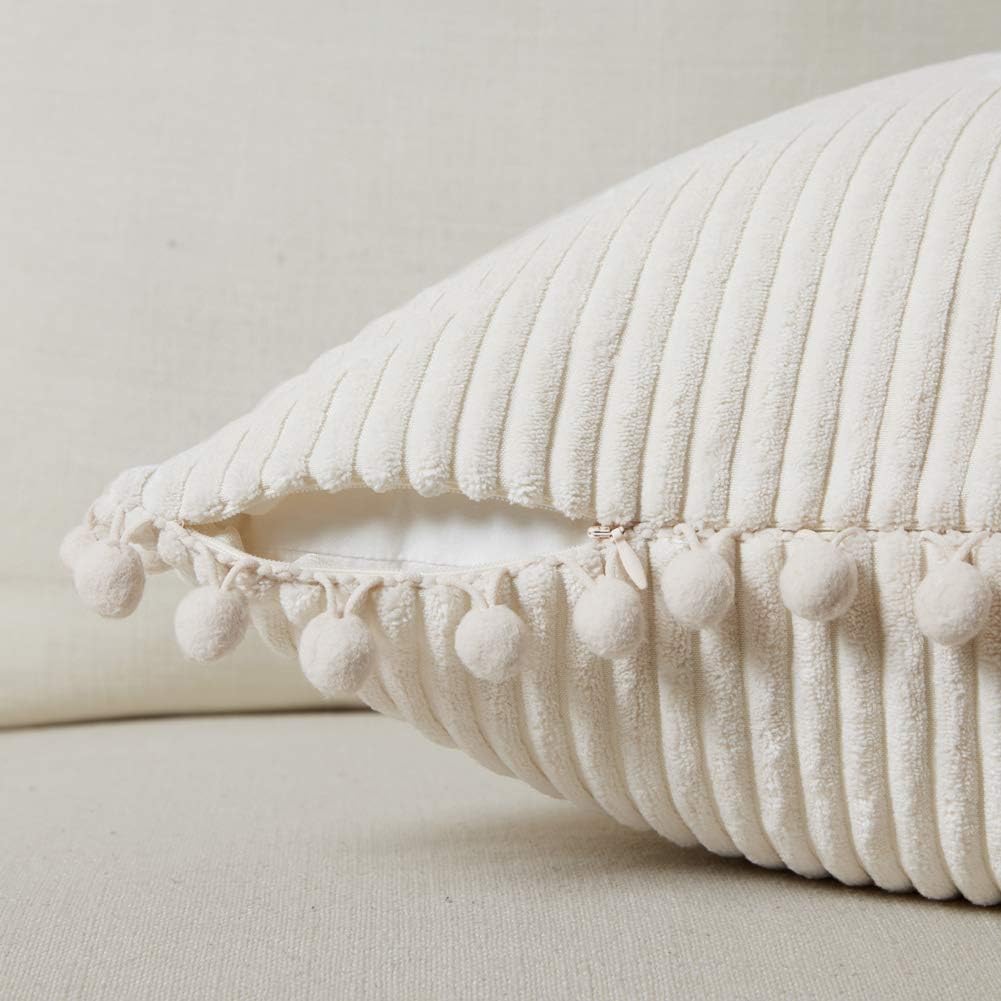 Boho Decorative Throw Pillow Covers / 18 x 18 / Cream / Set of 2