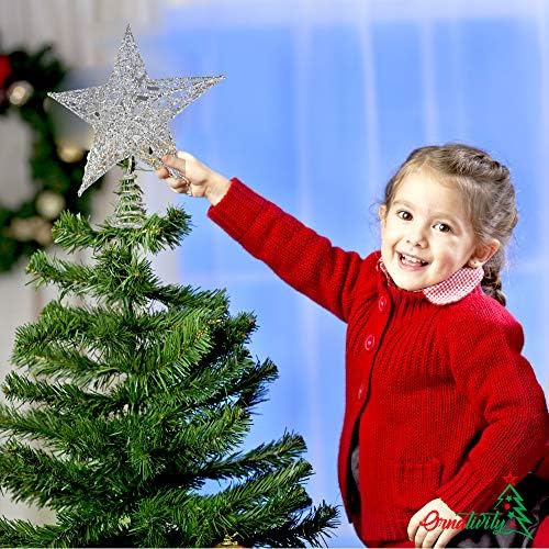 Silver Star Christmas Tree Topper - Glitter Ornament Holiday Decoration 9"