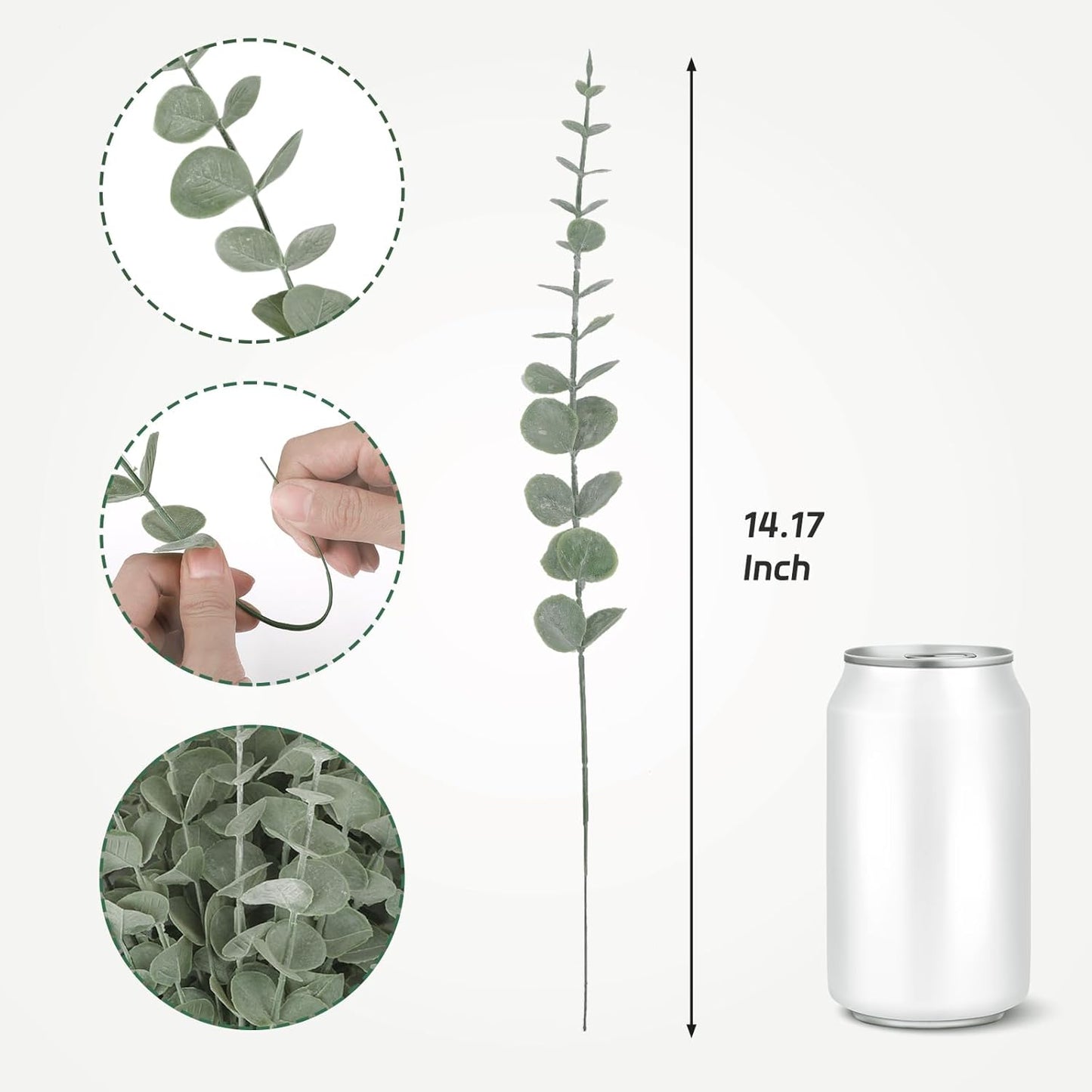 Artificial Eucalyptus Stems Fake Eucalyptus Leaves Stems Real Touch Leaf / Grey Green / Set of 80