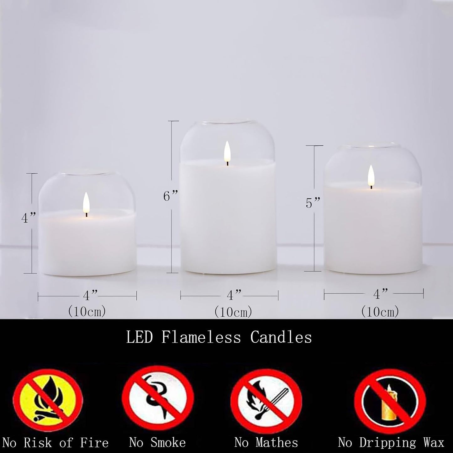 volnyus Clear Glass Flameless Candles with Remote Battery Operated Flickering LED Pillar Candles Real Wax Wick Φ 3" H