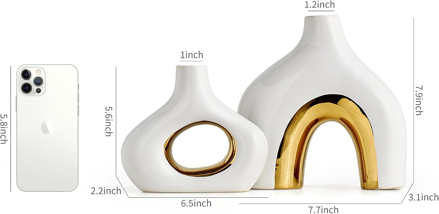 Modern Ceramic Donut Vase / White Gold / Set of 2