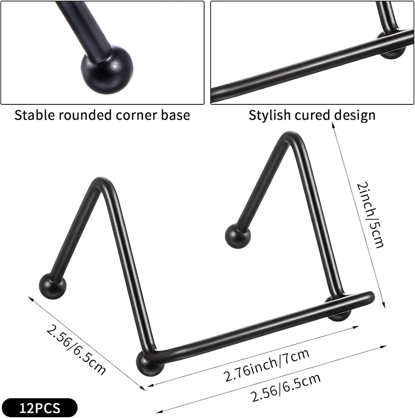 Small Plate Holder Display Stands Mini Metal Frame Stand for Picture / Black / 2 Inch / Set of 12