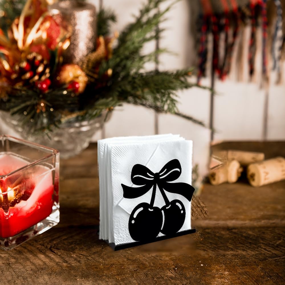 Decorative Metal Napkin Holder / Cherry / Black / 5.3 x 4.5 x 1.9