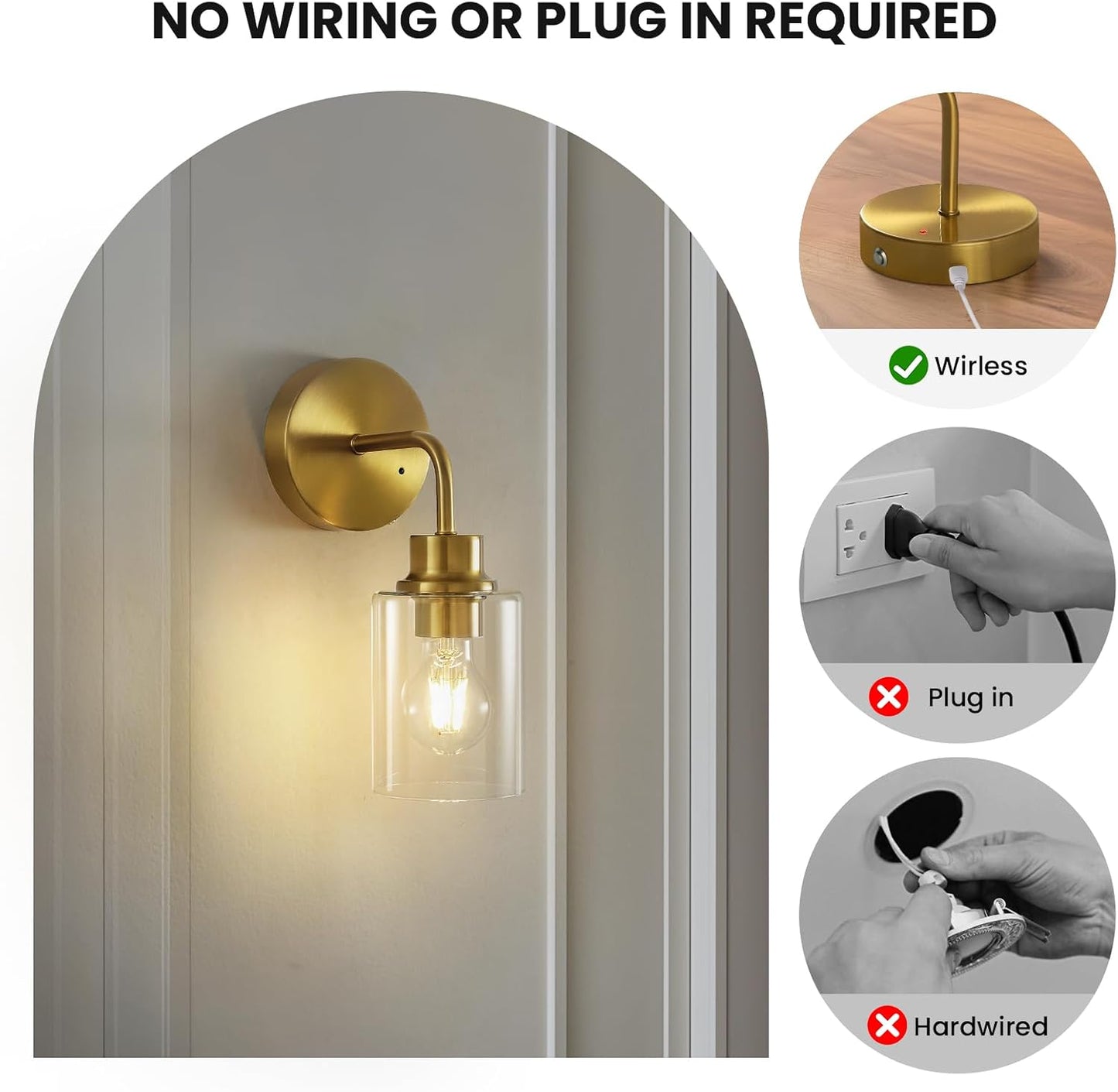 Epinl Battery Operated Wall Sconce Set of Two - Dimmable Wireless Sconces Set of 2 with Remote Control, Cordless