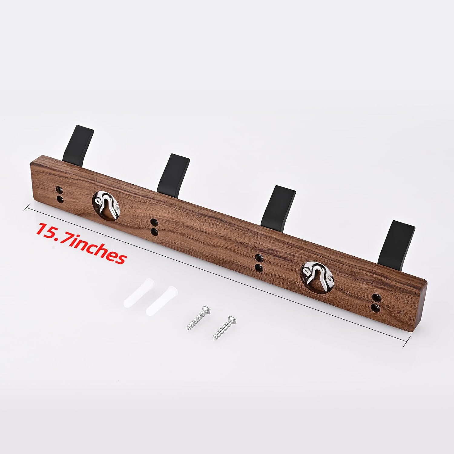 Coat Rack Wall Mount - 15.7 Inches Walnut Wood Coat Hooks Coat Rack Wall Mount with 4 Hooks Black Aluminum Coat Hooks