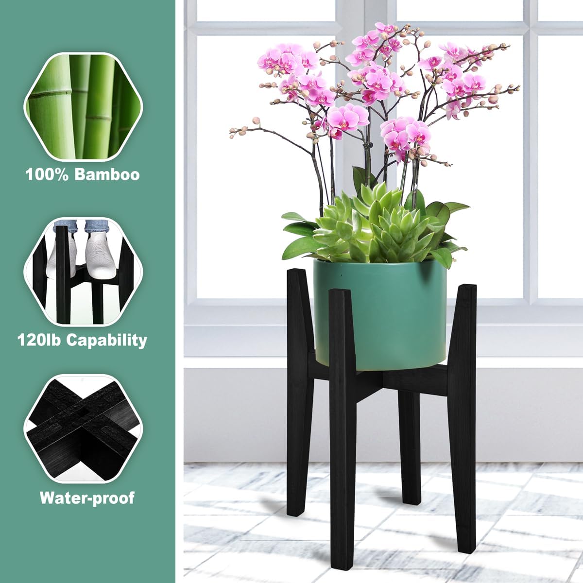 Rnined Plant Stand Indoor, Bamboo Plant Shelf, Adjustable Corner Plants Flower Holders Single Floor Plant Stand, Fits 8
