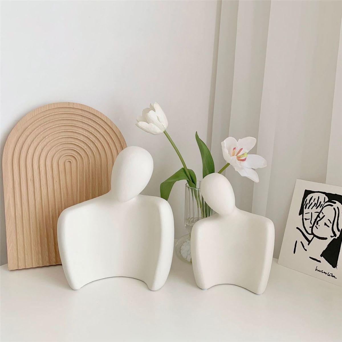 Ceramic Couple Statue Modern Shelf Decor Knick Knacks / Xl-10.2in