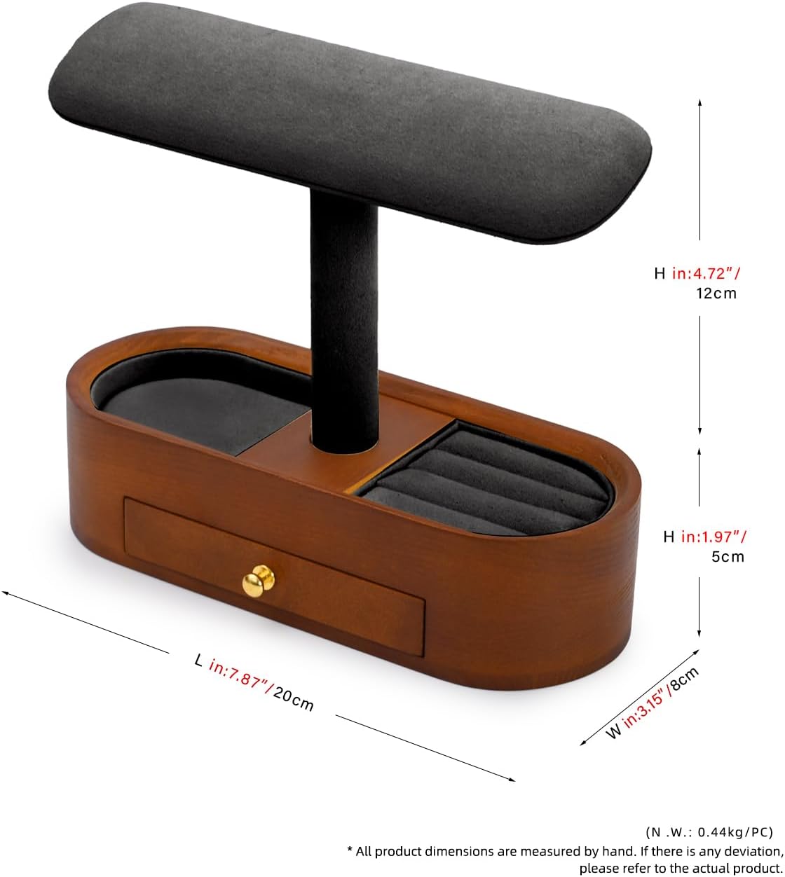 Oirlv Solid Wood Watch Stand with Drawer T-bar Watch Holder Organizer for Men and Women Showcase Bracelet Bangle