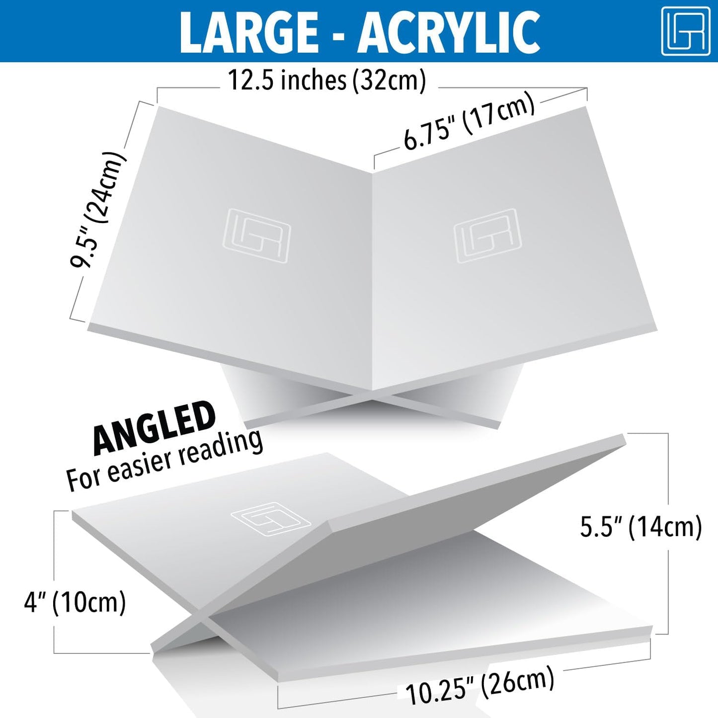 Large White Acrylic Book Stand, 12.5" x 9.5" x 5.5”, Acrylic Book Holder, Open Bookstand for Display and Reading
