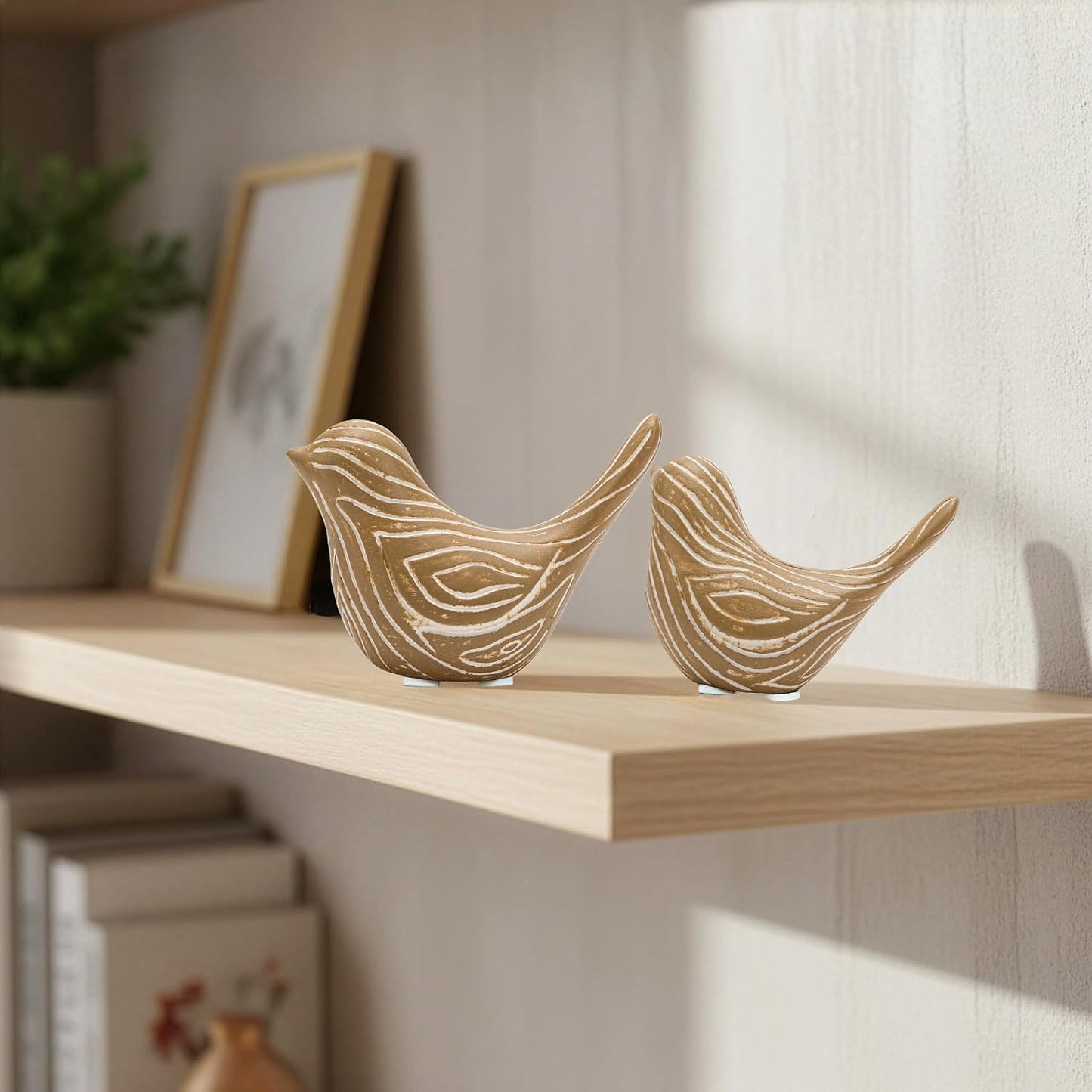 Small Birds Statues / Wood / Set of 2