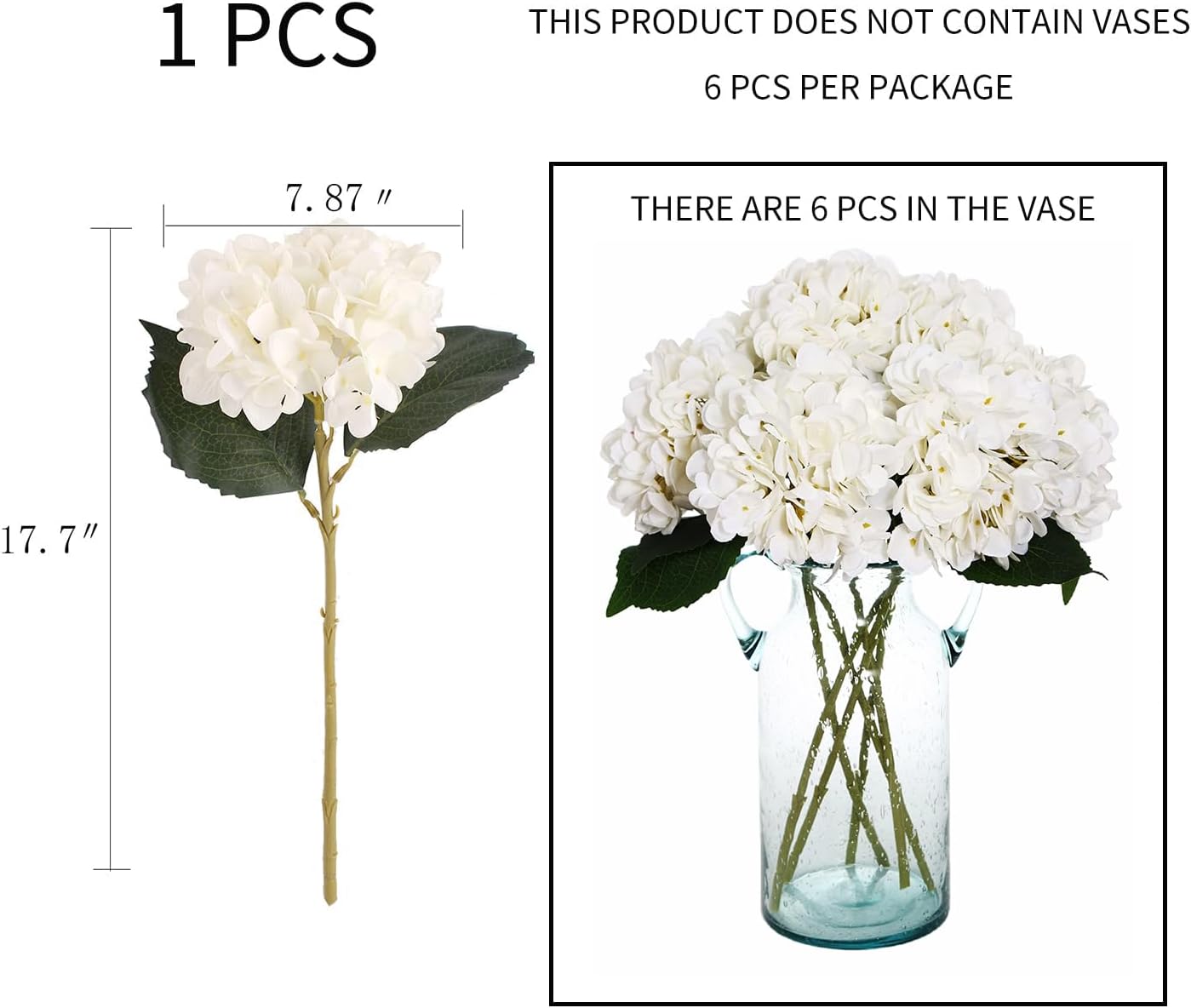 Hydrangea Artificial Flowers Silk Fake Hydrangeas Faux Hydrangea Flowers / White / Set of 6