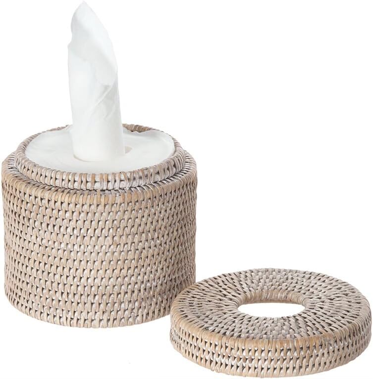 KOUBOO La Jolla Rattan Toilet Paper Holder with Lid, White Wash, Bathroom | Handwoven natural texture, freestanding