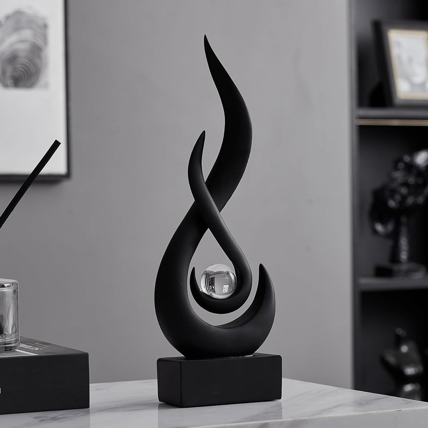 Glass Ball Resin Art Figurines / Black Statue