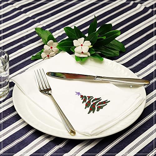 Christmas Cloth Napkins White Dining Table Dinner Napkins|Washable Cotton Napkins Easter Basket Decor|Christmas Tree Embroidered 18x18 in White Pk of 6 Cocktail Party Napkins