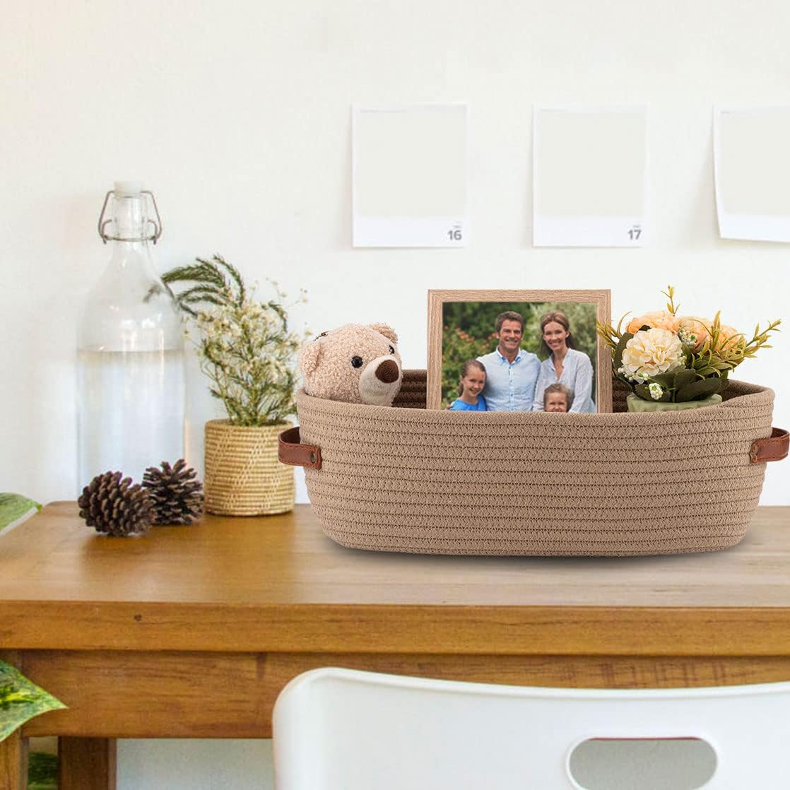 Storage Basket Boho Decor Baskets for Organizing Woven Decorative Basket for Countertop / Khaki