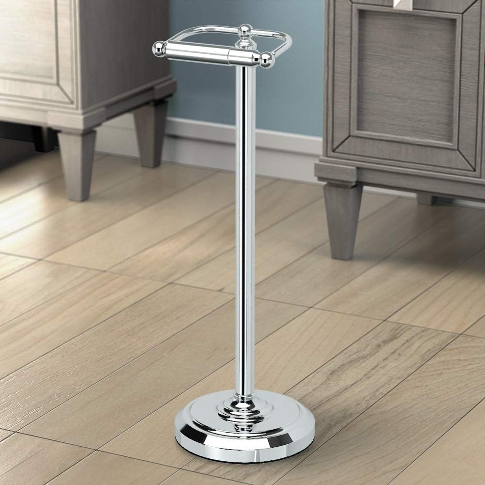 Gatco 1436C Toilet Paper Holder Stand, Chrome Finish, Freestanding Bathroom Floor Stand, Pedestal, Weighted Base, 22